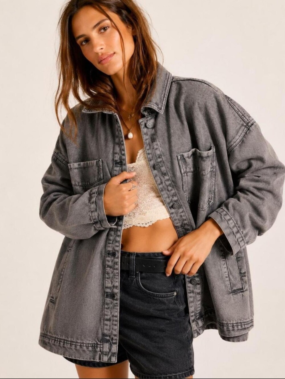 Free People We The Free Madison City Denim Jacket Women's Medium Washed Black - Picture 1 of 11